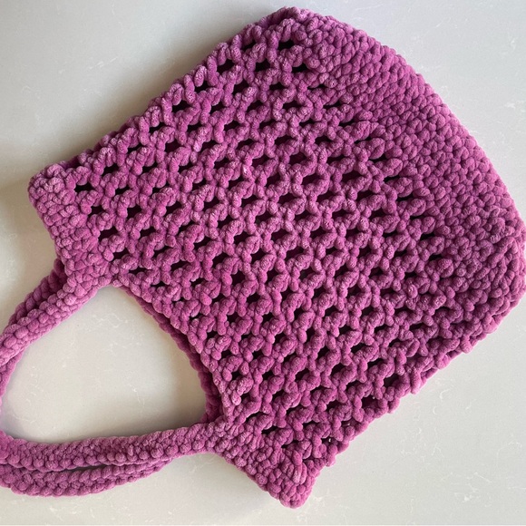 Pink Handmade Crochet Plush Large Tote Bag - Picture 2 of 6